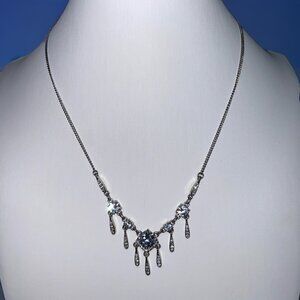 Carolee Drop Necklace Silver-tone Rhinestone Drop Dangle Necklace 16”